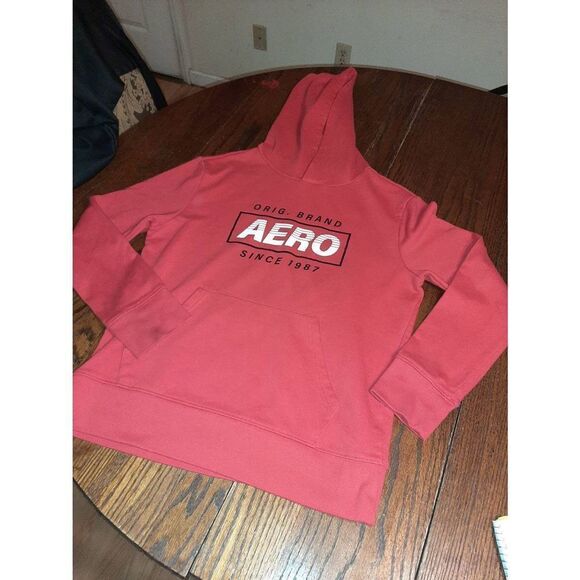 Medium Aeropostale Logo Red Pullover Sweatshirt Hoodie Long Sleeve - Picture 1 of 4